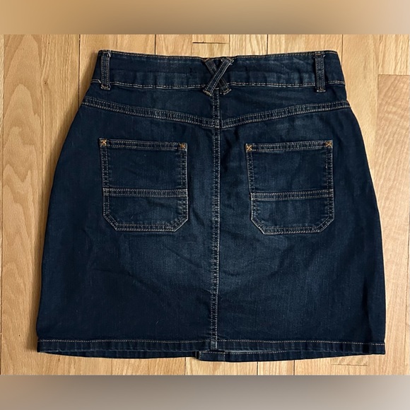 ZARA Button Up Denim Mini Skirt Dark Blue High Waist Summer Boho, Size 8 - Picture 3 of 5